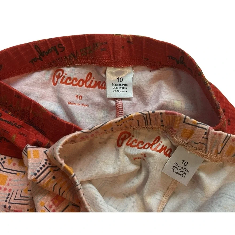 Piccolina Girls‎ Size 10 Leggings, Lot of 2, Red Travel & Pink Geometric Coding
